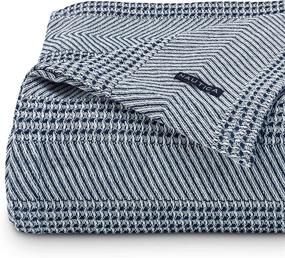 img 3 attached to 🛏️ Nautica Chevron Stripe Collection 100% Cotton Blanket Twin, Navy – All-Season, Pre-Washed for Extra Softness, Easy Care, Machine Washable