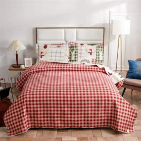 img 3 attached to King Size Red Green Christmas Quilt Set - Xmas Plaid Patchwork Bedding, Lightweight Bedspread Coverlet with Snowman, Holiday Bed Sheet Gift for Kids, Girls, Adults – Includes 1 Quilt, 2 Pillow Shams in Beige