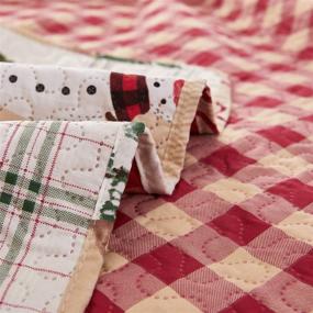 img 1 attached to King Size Red Green Christmas Quilt Set - Xmas Plaid Patchwork Bedding, Lightweight Bedspread Coverlet with Snowman, Holiday Bed Sheet Gift for Kids, Girls, Adults – Includes 1 Quilt, 2 Pillow Shams in Beige