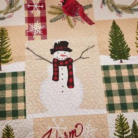 img 2 attached to King Size Red Green Christmas Quilt Set - Xmas Plaid Patchwork Bedding, Lightweight Bedspread Coverlet with Snowman, Holiday Bed Sheet Gift for Kids, Girls, Adults – Includes 1 Quilt, 2 Pillow Shams in Beige