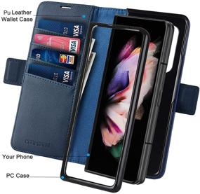 img 1 attached to 📱 KEZiHOME Samsung Galaxy Z Fold 3 5G Case with S Pen Holder: Dark Blue Wallet Case with RFID Blocking and Card Slot - Compatible with Z Fold 3 5G (2021)