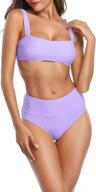 👙 women's high waisted swimsuit set - crop top, sporty high cut bikini, two piece bandeau bathing suits logo