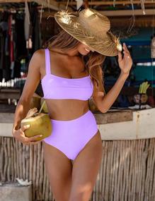 img 1 attached to 👙 Women's High Waisted Swimsuit Set - Crop Top, Sporty High Cut Bikini, Two Piece Bandeau Bathing Suits