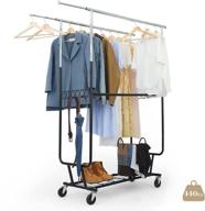 👕 lifefair heavy duty clothing garment rack with wheels and bottom shelves - double rail hanging clothes organizer stand rack, capacity 440 lbs логотип