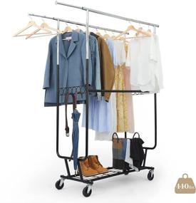 img 4 attached to 👕 LIFEFAIR Heavy Duty Clothing Garment Rack with Wheels and Bottom Shelves - Double Rail Hanging Clothes Organizer Stand Rack, Capacity 440 lbs