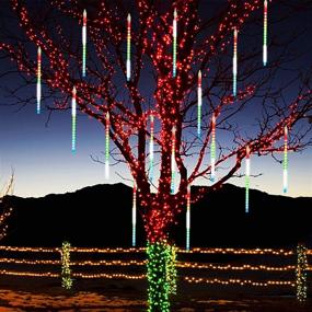 img 2 attached to 🌟 Multicolor Meteor Shower Lights, 12-Inch Outdoor Icicles Christmas Lights, 8 Tubes 288 LED Icicle Lights Snow Falling Lights, Connectable Raindrop Lights for Xmas Wedding Party Tree Holiday Decor