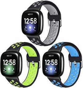 img 4 attached to 3-пакет совместимых браслетов Vanet для Fitbit Versa 3/Sense - мягкие силиконовые спортивные браслеты для мужчин и женщин | Дышащая замена с воздушными отверстиями - маленький размер