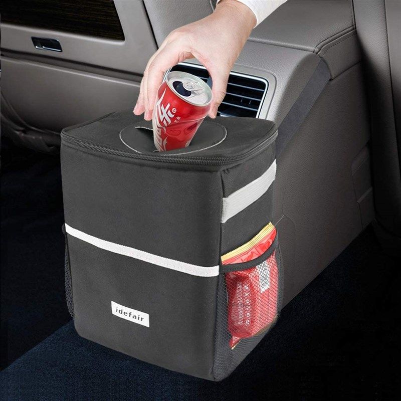 JUSTTOP 6L Waterproof Mini Car Trash Can with Lid and Storage Pockets,Car  Trash Bag Hanging Accessories, Multipurpose Car Garbage Bag Can (Grey)