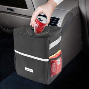 img 4 attached to 🚗 Premium Car Trash Can: Waterproof Garbage Bag with Lid & Storage Pockets - Efficient Litter Bin for Contamination-Free Vehicles - Leaking-Proof Vinyl Inside Lining - Black, Portable & Hangable
