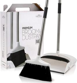 img 4 attached to 🧹 Premium Long Handled Broom Dustpan Set - Upright Standing Lobby Duo for Easy Cleaning - Lightweight & Robust!