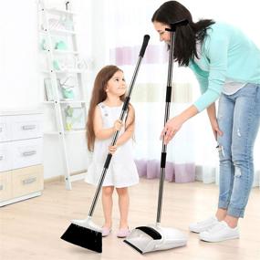 img 3 attached to 🧹 Premium Long Handled Broom Dustpan Set - Upright Standing Lobby Duo for Easy Cleaning - Lightweight & Robust!