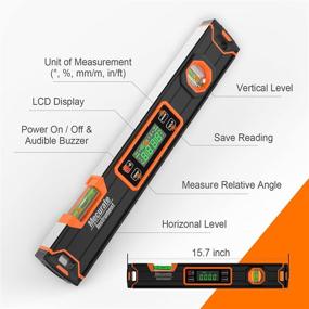img 2 attached to 🔧 Mecurate 15.7'' Digital Level with LCD Display, 360° Magnetic Angle Digital Torpedo Level, Protractor with Vertical & Horizontal Spirit Bubble for Construction, Carpenter, Craftsman, and Home Professionals