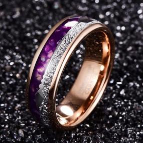 img 2 attached to Обручальное кольцо GALANI из вольфрама с пулевидными вставками из фиолетового агата и метеорита в розовом карбиде вольфрама диаметром 8 мм - Кольцо обязательства, предложения, помолвки - Плотно подходит, размеры с 7 по 12