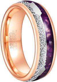 img 4 attached to GALANI 8mm Arrow Tungsten Wedding Ring with Purple Agate and Meteorite Inlays in Rose Gold Tungsten Carbide - Engagement Promise Propose Band Ring - Comfort Fit in Size 7-12