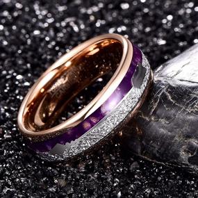 img 1 attached to Обручальное кольцо GALANI из вольфрама с пулевидными вставками из фиолетового агата и метеорита в розовом карбиде вольфрама диаметром 8 мм - Кольцо обязательства, предложения, помолвки - Плотно подходит, размеры с 7 по 12