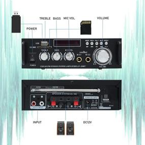 img 1 attached to High-Powered Bluetooth 5.0 Stereo Audio Amplifier Receiver - 300W HiFi Dual Channel Sound | USB,SD, FM Radio | 2 Mic Input | Remote Control Mini Hi-Fi Karaoke Integrated Amp
