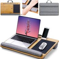 bamboo lap desk for 17.3 inch laptop - ergonomic cushioned laptop stand with mouse pad, wrist support, tablet holder - ideal lap desk for kids and adults logo