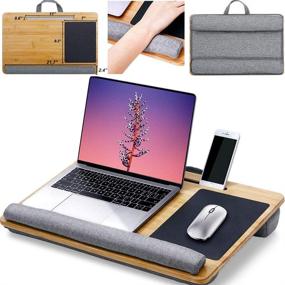 img 4 attached to Бамбуковая столешница для ноутбука 17,3 дюйма - эргономичная подушечка для ноутбука с подставкой для мыши, подлокотником, держателем планшета - идеальная столешница для детей и взрослых.