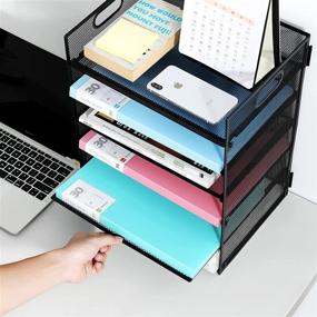 img 2 attached to 📚 Black 6-Tier Mesh Desk File Organizer - Letter Tray Paper Sorter and File Folder Holder for Home Office