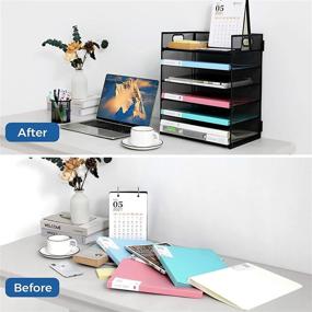 img 1 attached to 📚 Black 6-Tier Mesh Desk File Organizer - Letter Tray Paper Sorter and File Folder Holder for Home Office