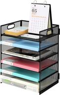 📚 black 6-tier mesh desk file organizer - letter tray paper sorter and file folder holder for home office логотип