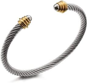 img 4 attached to 🎁 Dorriss Cable Cuff Bangle Bracelets: Stylish Stainless Steel Twisted Wire Bracelet with Adjustable Fit - Perfect Gift for Mom, Wife, and Girls - Complete with Gift Box