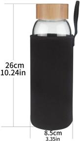 img 2 attached to Borosilicate Glass Water Bottle - Wide Mouth with Bamboo 🍶 Lid 32 oz (Black) - Premium Quality Hydro Flask for All-Day Hydration