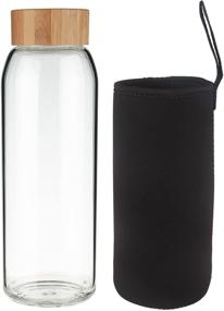 img 3 attached to Borosilicate Glass Water Bottle - Wide Mouth with Bamboo 🍶 Lid 32 oz (Black) - Premium Quality Hydro Flask for All-Day Hydration