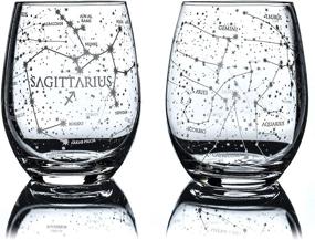 img 4 attached to 🏹 Hand Etched Sagittarius Stemless Wine Glasses Set, Greenline Goods Zodiac Collection - 15 oz Astrology Sign Glassware (Set of 2)