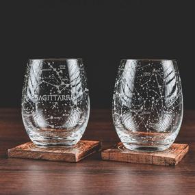 img 3 attached to 🏹 Hand Etched Sagittarius Stemless Wine Glasses Set, Greenline Goods Zodiac Collection - 15 oz Astrology Sign Glassware (Set of 2)