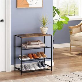 img 3 attached to 👞 JEROAL 4 Tier Shoe Rack and Storage Organizer with Wood Surface for Bags, Rustic Brown - Entryway Shoe Shelf and Stand