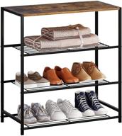 👞 jeroal 4 tier shoe rack and storage organizer with wood surface for bags, rustic brown - entryway shoe shelf and stand логотип