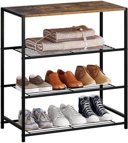 img 4 attached to 👞 JEROAL 4 Tier Shoe Rack and Storage Organizer with Wood Surface for Bags, Rustic Brown - Entryway Shoe Shelf and Stand