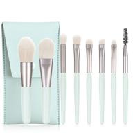 💄 8pcs travel makeup brushes set with case - mini size cosmetic brush kit for face foundation, blush, eye shadow makeup - synthetic bristle, wooden handle (light green) logo