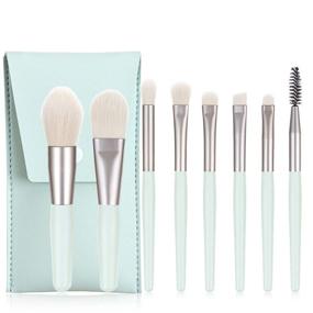 img 4 attached to 💄 8PCS Travel Makeup Brushes Set with Case - Mini Size Cosmetic Brush Kit for Face Foundation, Blush, Eye Shadow Makeup - Synthetic Bristle, Wooden Handle (Light Green)