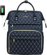 stylish laptop backpack for women: navy embroidered work bag for teachers, college students & business professionals logo