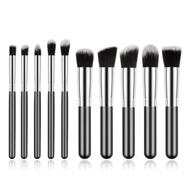 versatile mini makeup brushes set - 10pcs soft nylon bristles for travel bliss: blush, face powder, eye shadow & more - black silver cosmetic brush kit logo