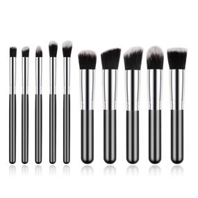 img 4 attached to Versatile Mini Makeup Brushes Set - 10pcs Soft Nylon Bristles for Travel Bliss: Blush, Face Powder, Eye Shadow & More - Black Silver Cosmetic Brush Kit