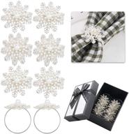 🎄 set of 8 christmas napkin rings: snowflake design with white pearls - ideal for thanksgiving, valentine's, new year, wedding banquet, party - includes gift box logo