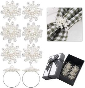 img 4 attached to 🎄 Set of 8 Christmas Napkin Rings: Snowflake Design with White Pearls - Ideal for Thanksgiving, Valentine's, New Year, Wedding Banquet, Party - Includes Gift Box