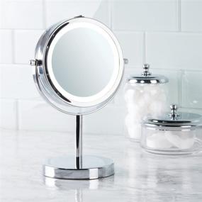 img 2 attached to 💡 Chrome Lighted Free Standing Bathroom Makeup Mirror for Vanity Countertops - 10&#34; Inch, iDesign