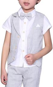 img 2 attached to Summer Outfit Set for Boys: 👖 4-Piece Cotton/Linen Blend Vest, Shirt, Tie, and Pants