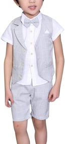img 4 attached to Summer Outfit Set for Boys: 👖 4-Piece Cotton/Linen Blend Vest, Shirt, Tie, and Pants