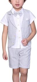 img 3 attached to Summer Outfit Set for Boys: 👖 4-Piece Cotton/Linen Blend Vest, Shirt, Tie, and Pants