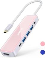 🔌 xidu pink philport 6-in-1 usb c hub adapter for macbook pro 13/15/16 - hdmi 4k, 3 usb 3.0, 100w pd - compatible with type-c devices logo