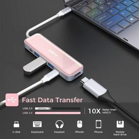 img 2 attached to 🔌 XIDU Pink PhilPort 6-in-1 USB C Hub Adapter for MacBook Pro 13/15/16 - HDMI 4K, 3 USB 3.0, 100W PD - Compatible with Type-C Devices