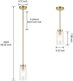 img 2 attached to VINLUZ One Light Chandeliers Modern Clear Glass Pendant Lighting Brushed Brass Dining Room Lighting Fixtures Hanging Contemporary Lamp Semi Flush Mount Ceiling Lights