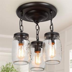 img 3 attached to 🏡 Semi Flush Mount Ceiling Light, Farmhouse Mason Jar Lights for Kitchen, Dining Room & Hallway, Oil Rubbed Bronze, Size: L11.8" × W11.8" × H13