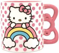 🌈 vibrant 20 oz pink hello kitty rainbow dots shaped handle ceramic mug by silver buffalo logo