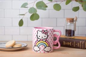 img 2 attached to 🌈 Vibrant 20 Oz Pink Hello Kitty Rainbow Dots Shaped Handle Ceramic Mug by Silver Buffalo